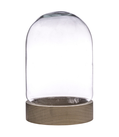 Kopuła szklana z podstawką drewnianą, klosz W-580A+deska H:20cm D:15cm