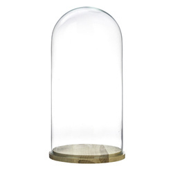 Kopuła szklana z podstawką drewnianą, klosz W-315D4 H:30cm D:15cm