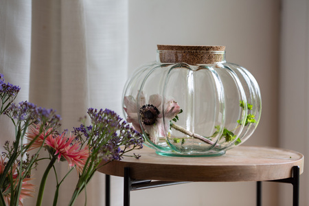 Szklana dynia wazon z korkiem H:16,5cm D:23cm