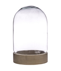 Kopuła szklana z podstawką drewnianą, klosz W-580A+deska H:20cm D:15cm