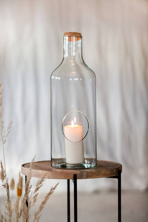 Szklany wazon butelka H:43cm D:15cm W-394B+boczny otwór+korek