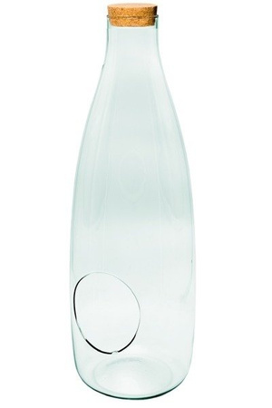Szklany wazon butelka W-519B+boczny otwór+korek H:52cm D:15cm