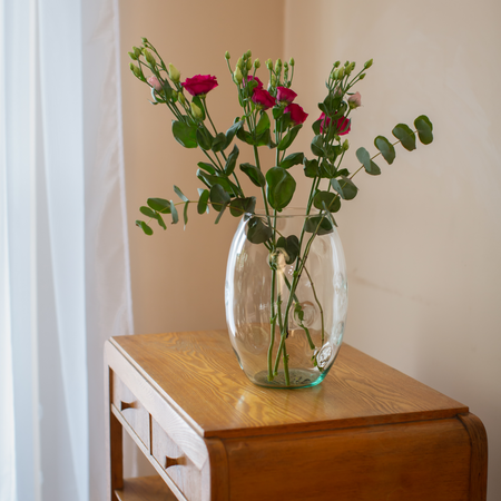 Szklany wazon W-268D wgniotek H:26cm D:18cm