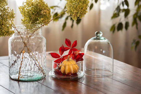 Kopuła szklana z bazą las w szkle W-308A+podstawa W-308 H:25cm D:19cm