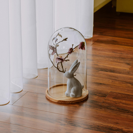 Kopuła szklana z podstawką drewnianą, klosz W-315G H:38cm D:22cm