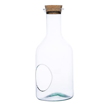 Szklany wazon butelka W-504+boczny otwór+korek H:35cm D:15cm