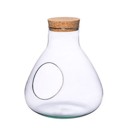 Szklany wazon W-378+boczny otwór+korek H:24,5cm D:22,5cm
