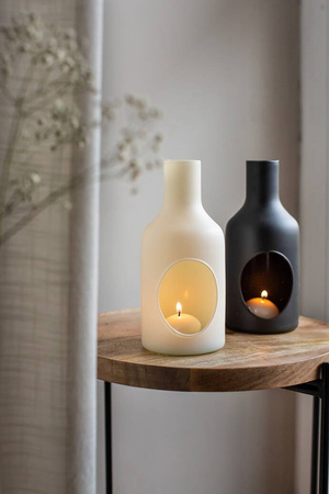 Kremowy świecznik szklany W-485 mat H:20 cm D:9 cm