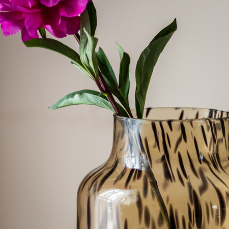 Szklany wazon dekoracyjny W-395H1 krezle brąz H:35cm D:17cm OUTLET