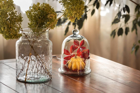 Kopuła szklana z bazą las w szkle W-308A+podstawa W-308 H:25cm D:19cm