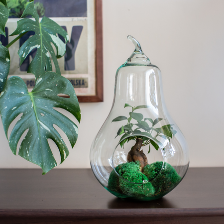 Szklane naczynie dekoracyjne gruszka boczny otwór H:35cm D:23cm