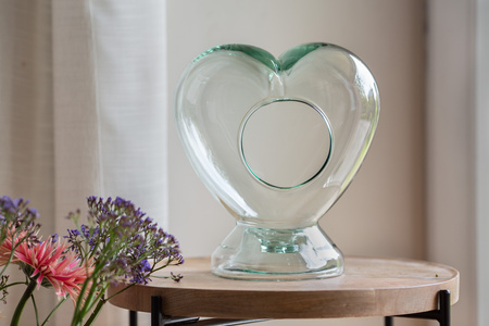 Szklany wazon serce boczny otwór H:22,5cm D:19,5cm
