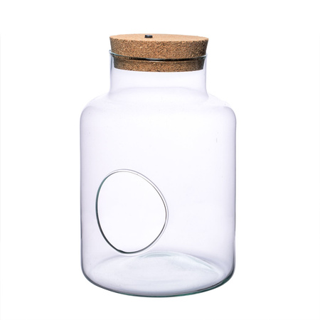 Szklany wazon słój W-395H+boczny otwór+korek LED H:25cm D:17cm 