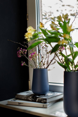 Szklany wazon WL-111A H:19cm D:13cm Niebieski Mat