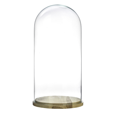 Kopuła szklana z podstawką drewnianą, klosz W-315D4 H:30cm D:15cm