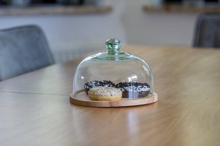 Szklany klosz z drewnianą podstawką W-231G2+deska H:16,5cm D:22cm