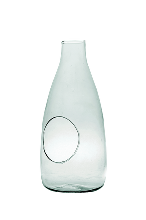 Szklany wazon butelka W-519+boczny otwór H:33cm D:15cm