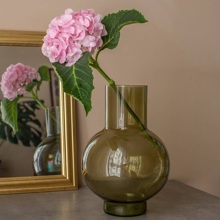 Szklany wazon W-744/B oliwkowy H:30cm D:21cm