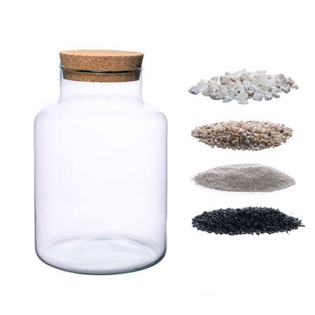 Szklany wazon słój W-395E+korek H:30cm D:19cm+Zestaw podłoża