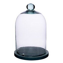 Szklany klosz z szarą drewnianą podstawą W-231K+wentylacja+deska H:26cm D:17cm