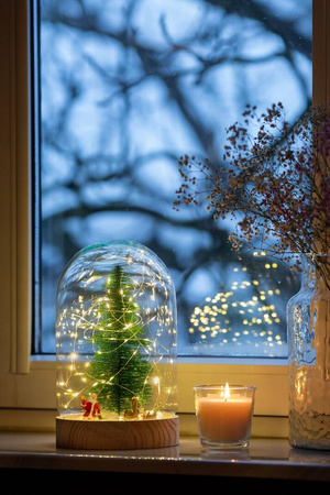 Kopuła szklana z podstawką drewnianą, klosz W-580B+deska H:27cm D:17cm