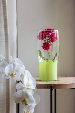 Wazon szklany osłonka doniczki W-677B zielony H:24cm D:15cm