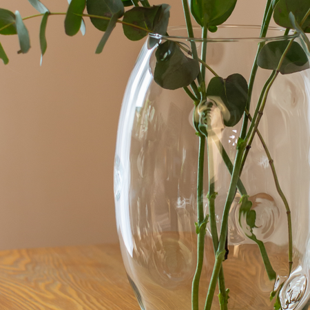 Szklany wazon W-268D wgniotek H:26cm D:18cm