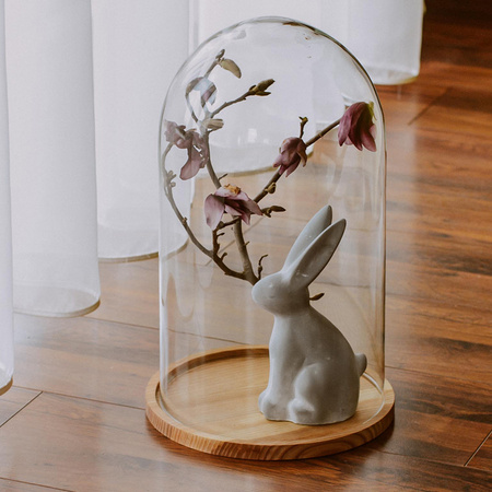 Kopuła szklana z podstawką drewnianą, klosz W-315G H:38cm D:22cm