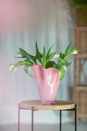 Szklany wazon chusteczka różowa H:24cm D:20cm