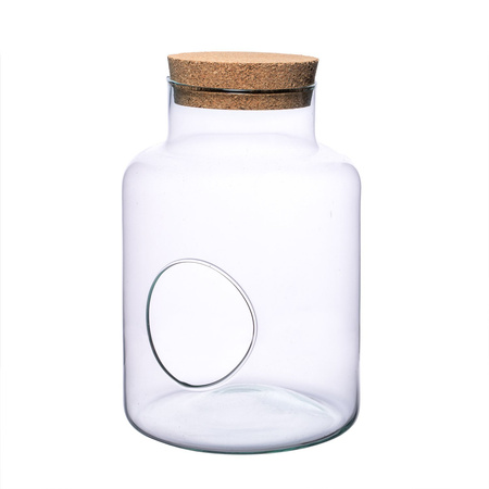 Szklany wazon słój W-395H+boczny otwór+korek H:25cm D:17cm