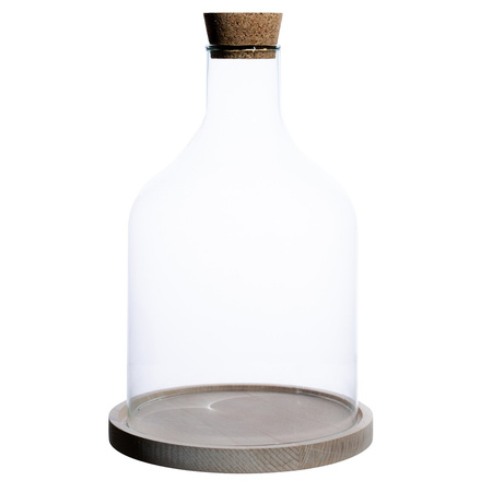 Kopuła szklana klosz butelka z podstawką W-583A 2X cięte+deska+korek H:33cm D:21cm