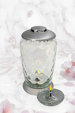 Znicz lampion LED Osaka srebrny H:34cm