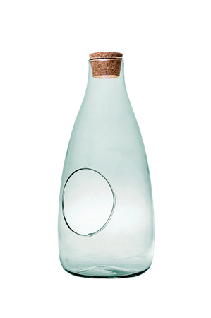 Szklany wazon butelka W-519+boczny otwór+korek H:33cm D:15cm